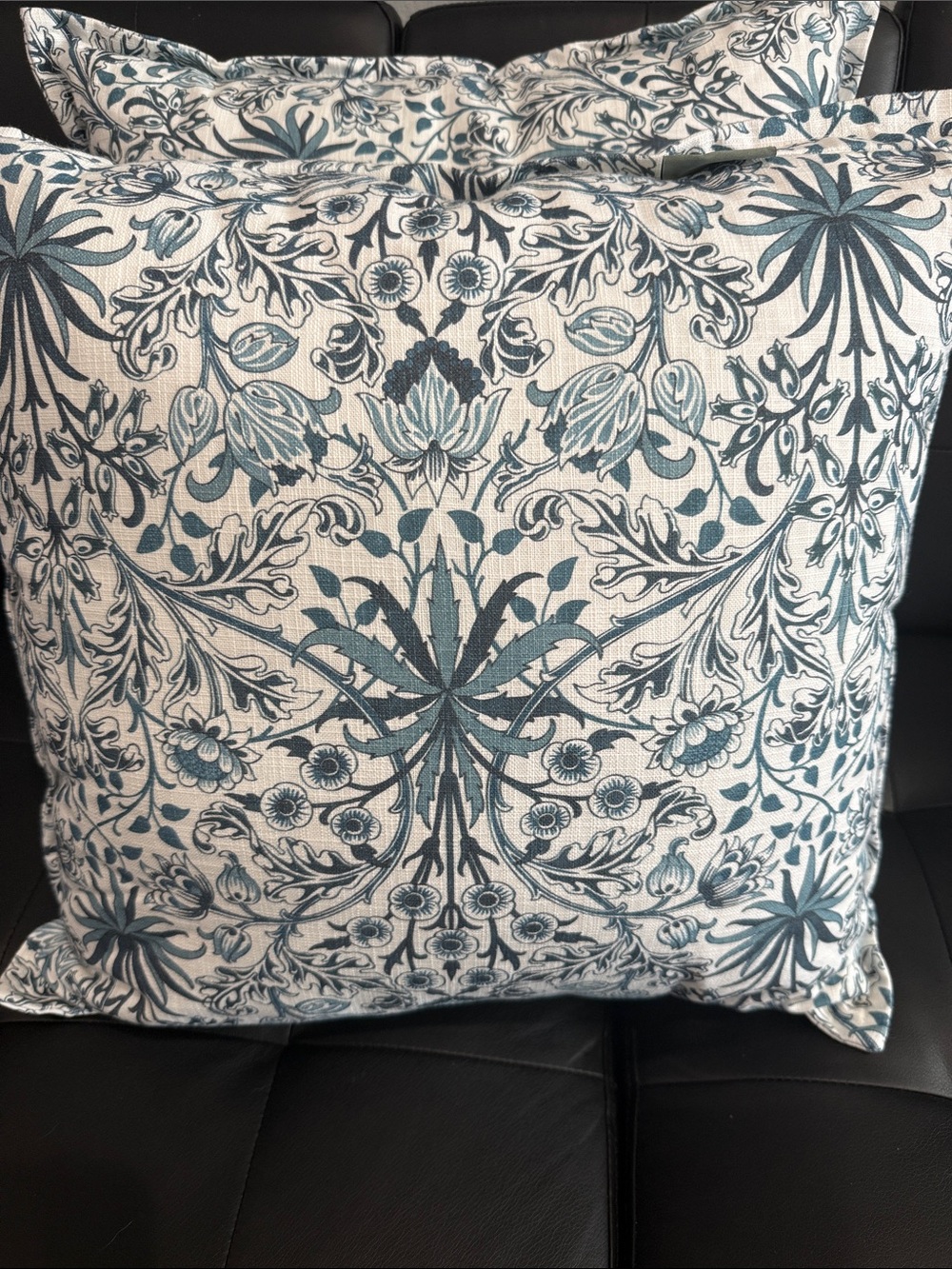 Blue Floral Jacquard Accent Pillow - Upholstery-Style Decorative Throw